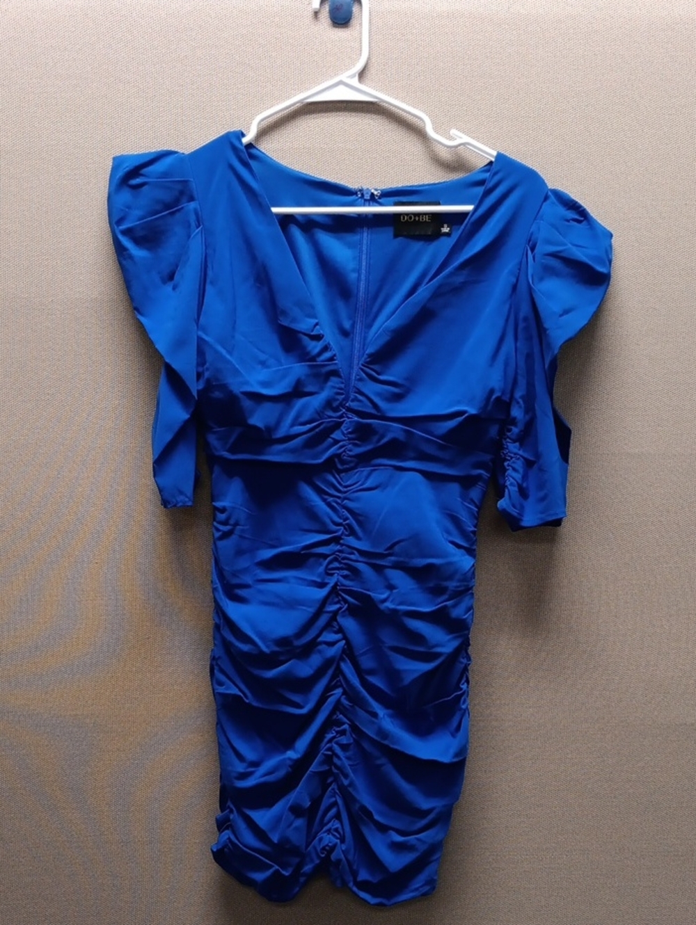 DO+BE Royal Blue Ruched V-Neck Mini Dress